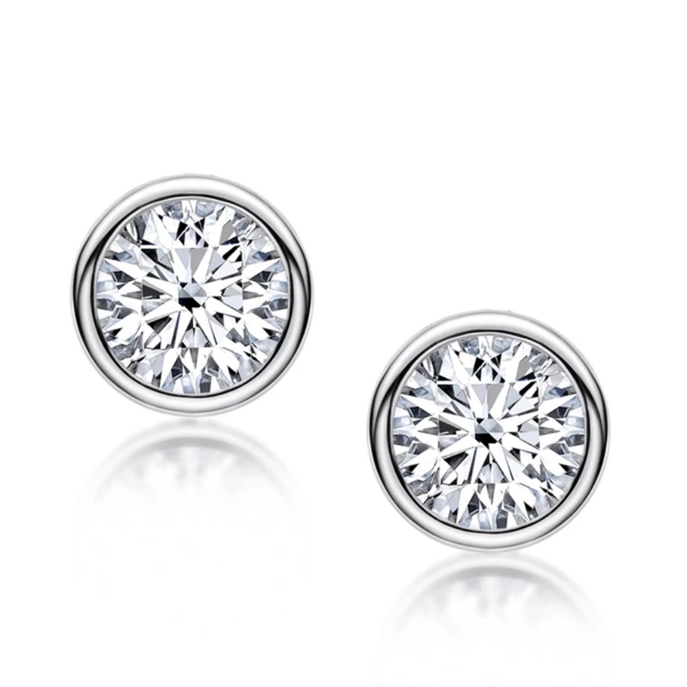 NEW Platinum Plated S925 1 cttw Bezel Stud Earrings - Picture 12 of 16